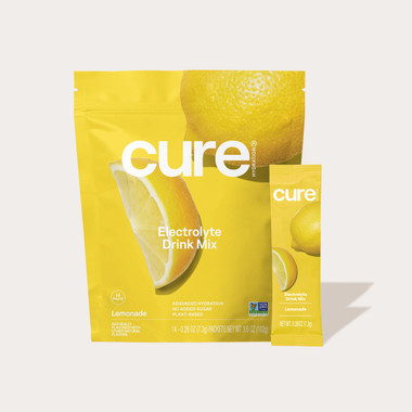 Cure hydrating electrolyte drink mix in Lemon flavor