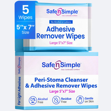 Safe N Simple Peri-Stoma Cleanser & Adhesive Remover Wipes 5 count packaging