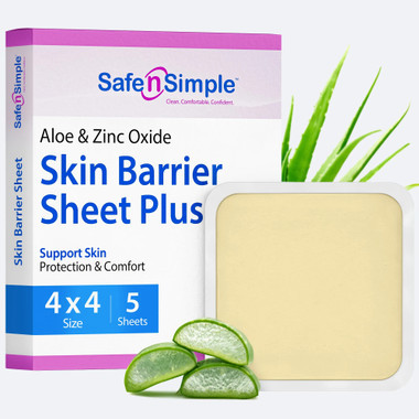 Safe N Simple 4x4 skin barrier sheet Plus with aloe and zinc oxide packaging