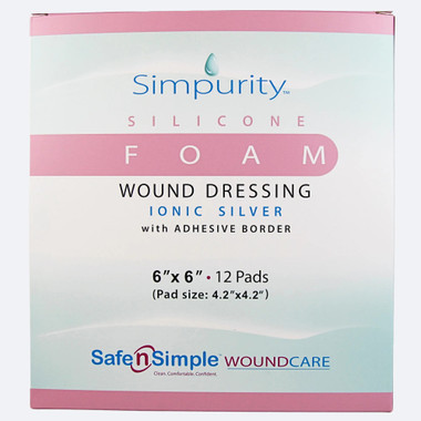 Safe N Simple 4x4 silver silicone foam dressing with border packaging