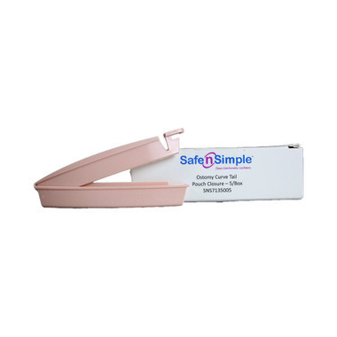 Safe N Simple Curved Tail Closure for ostomy pouches packaging