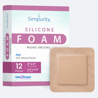 Safe N Simple 4x4 silicone foam dressing with border packaging