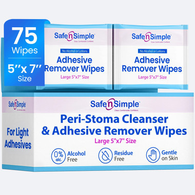 Safe N Simple Peri-Stoma Cleanser & Adhesive Remover Wipes 75 count packaging