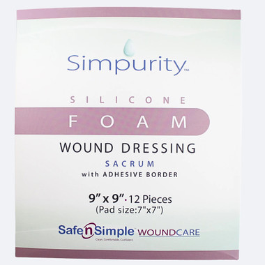 Safe N Simple 9x9 sacral silicone foam dressing with border packaging