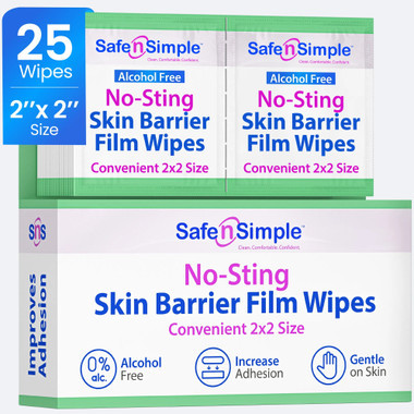 Safe N Simple No-Sting Skin Barrier Film Wipes 2x2 packaging