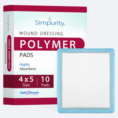 Safe n' Simple 4x5 highly absorbent polymer wound dressing packaging