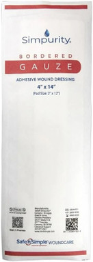Safe N Simple 4x14 adhesive bordered sterile gauze packaging