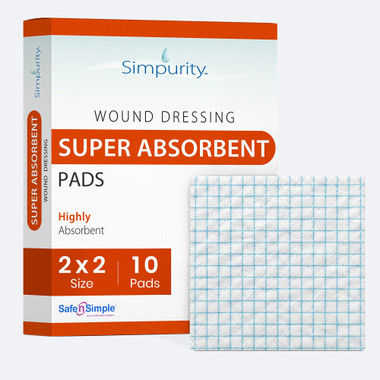 Safe N' Simple 2x2 super absorbent wound dressing packaging