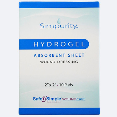 Safe N' Simple 4x5 hydrogel dressing with adhesive border packaging