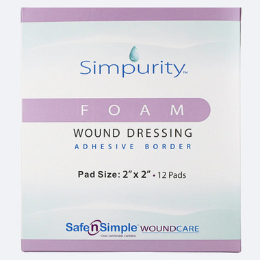 Safe N' Simple 2x2 silver foam wound dressing packaging