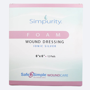 Safe N' Simple 6x6 silver foam wound dressing packaging