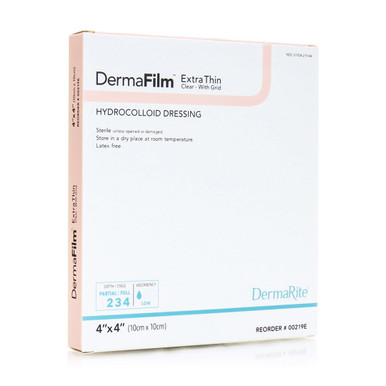 Dermafilm Hydrocolloid Wound Dressing, X-thin With Grid, 4