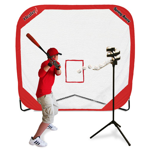 Big League Drop Toss Machine with Spring Away 7' x 7' Pop-Up Net