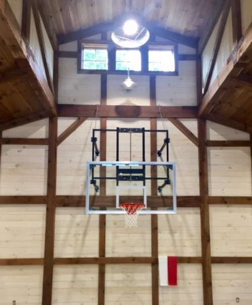 Gared Side Fold Wall Mounted Basketball Hoop - 72 Inch Glass - Manual Height Adjuster Gared Side Fold Wall Mounted Basketball Hoop - 72 Inch Glass - Manual Height Adjuster