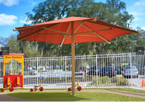 Hexagon Single Column Fabric Shade - 10'H Entrance