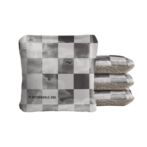 Distressed Checkered Retro Synergy Soft Cornhole Bags - Gray
