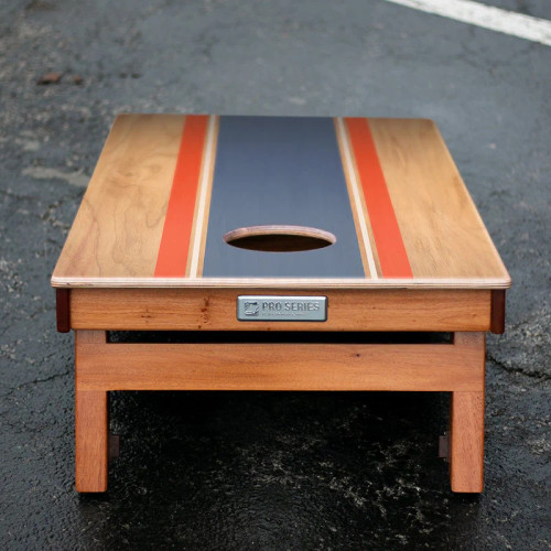 Classic Stripes Natural Wood Blue and Red Silver Series Cornhole Boards