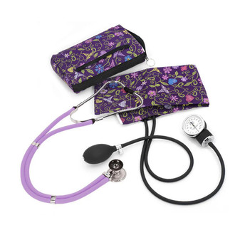 A126 Premium Aneroid Sphygmomanometer / Stethoscope Kit Orchid Floral Stitch