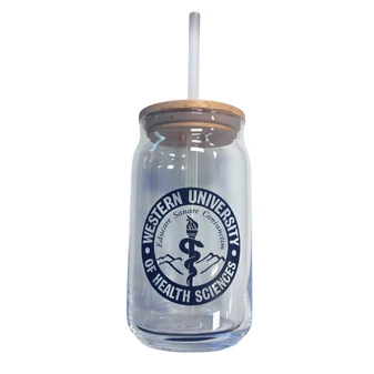 WesternU Glass Can with Straw - 17 oz