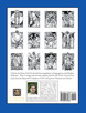 Back cover of Feasts of Our Lord and Our Lady coloring book by Matthew Alderman, featuring examples of his illustrations of Catholic feasts.