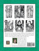 Back cover of A Feast of Saints coloring book by Matthew Alderman, featuring examples of his detailed Catholic saint illustrations.