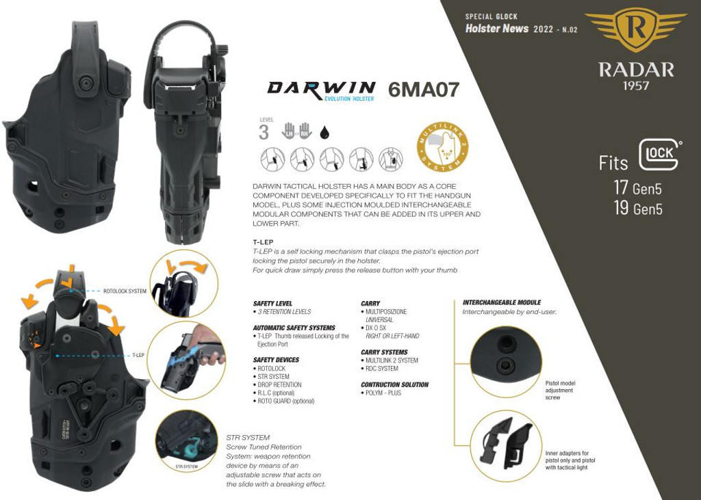 Modular Holster Darwin Glock 19/17 for Weapons Light and Sights (Right Hand)