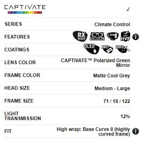 Wiley X Grid | Captivate Polarised Green Mirror Lens w/ Matte Cool Grey Frame