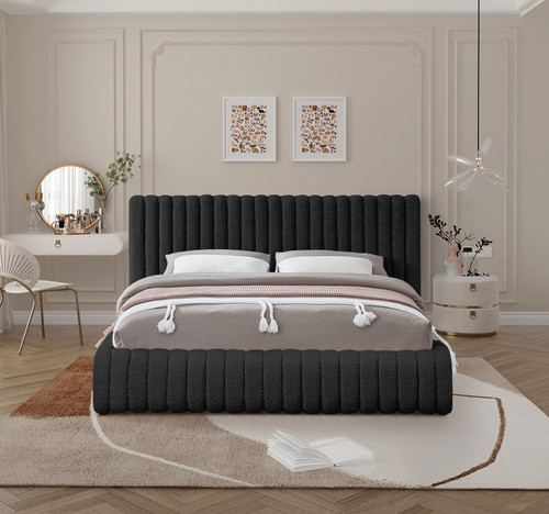 Nash Boucle Fabric Bed-Black (King)