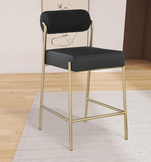 Carlson Boucle Faux & Leather Counter Stool (Black)-Single
