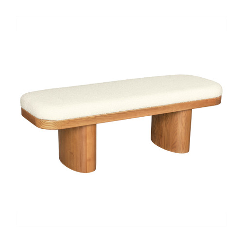 Ollie Wooden Bench (White Boucle)