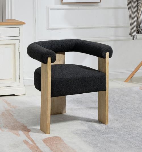 Barrel Boucle Fabric Dining Chair (Black)