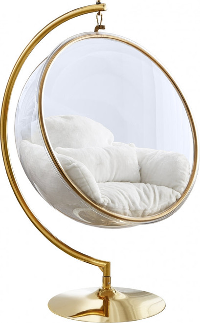 Luna Acrylic Faux Fur Accent Chair-Gold (White)