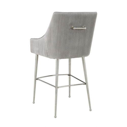 Parkview Pleated Counter Stool-Light Gray-Silver Legs (Single)