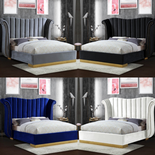 Corrine Velvet Bed-(Grey, Navy, Black, Cream, Pink)