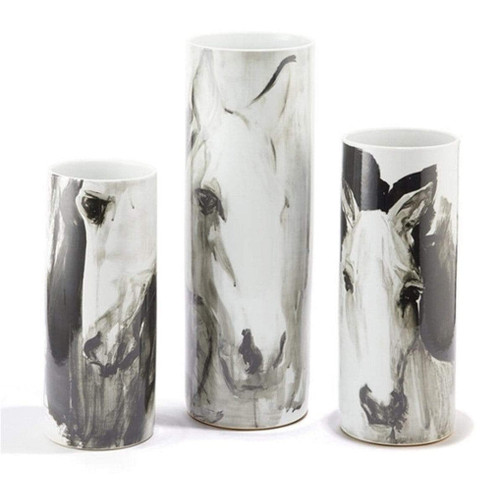 Tozai Home White Horses Tall Porcelain Vases - Set of 3