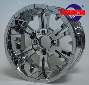 Vampire Chrome 14-inch Wheel and Tire Combo, offering superior performance and style for golf carts.