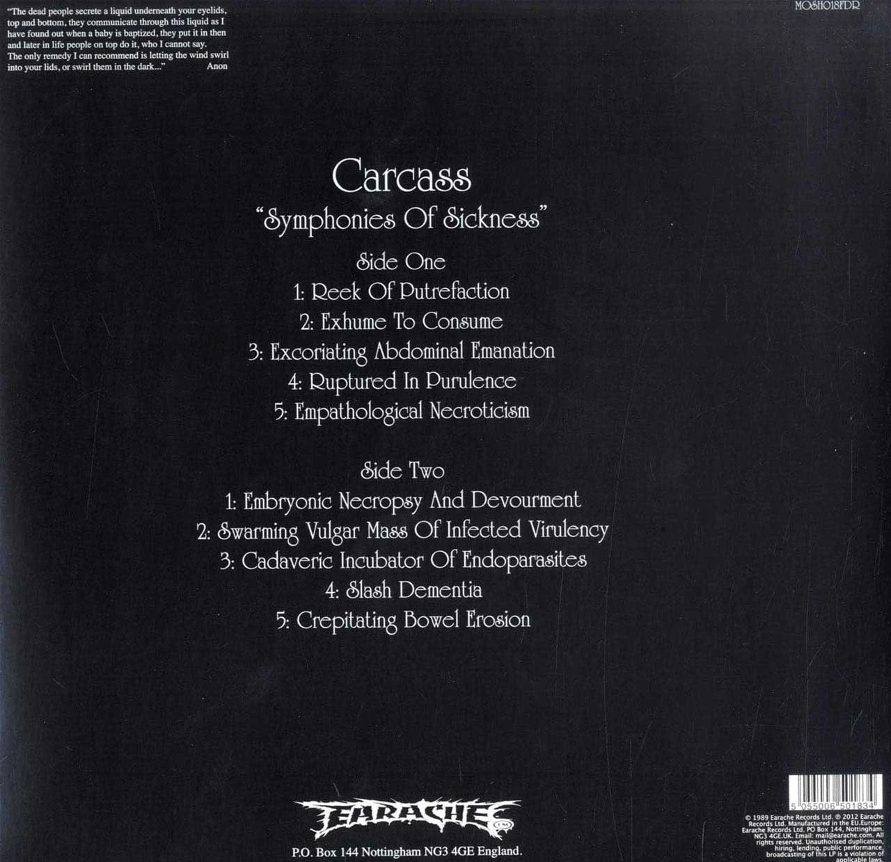 Carcass - Symphonies Of Sickness (LP) Vinyl Record
