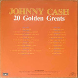 Actual image of the back cover of Johnny Cash's 20 Golden Greats second hand vinyl record taken in our record shop