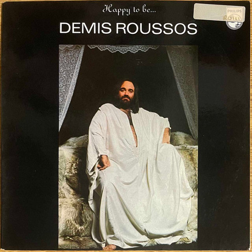 Actual image of the vinyl record album artwork of Demis Roussos's Happy To Be... LP - taken in our record store