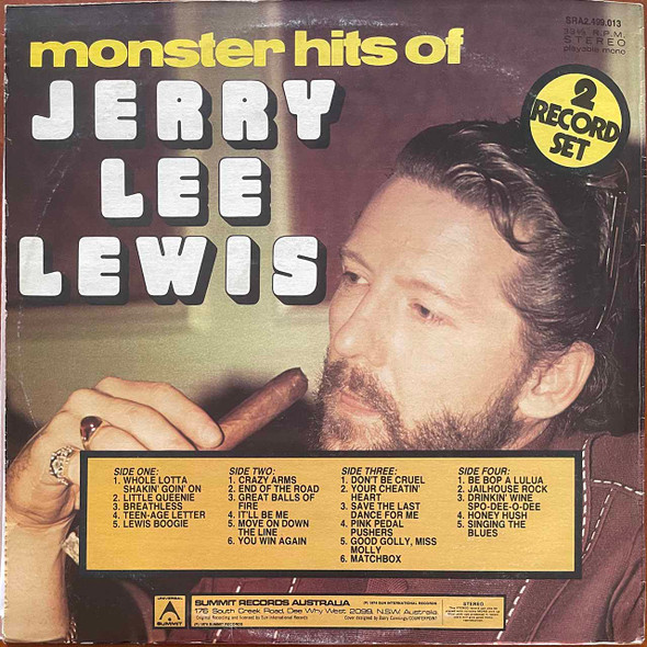 Actual image of the back cover of Jerry Lee Lewis's Monster Hits Of Jerry Lee Lewis second hand vinyl record taken in our Melbourne record shop