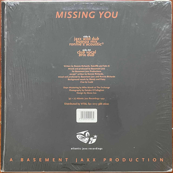 Actual image of the back cover of Ronnie Richards's Missing You second hand vinyl record taken in our Melbourne record shop