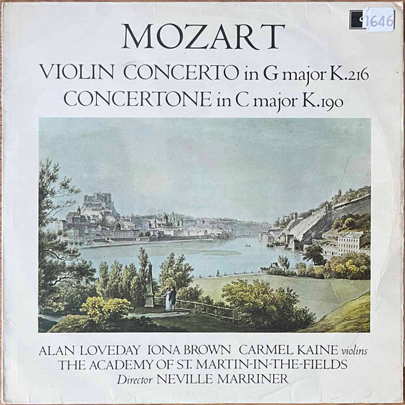 Actual image of the vinyl record album artwork of The Academy Of St. Martin in the Fields, Neville Marriner's Mozart: Violin Concerto In G Major K.216 / Concertone In C Major K.190 LP - taken in our Melbourne record store