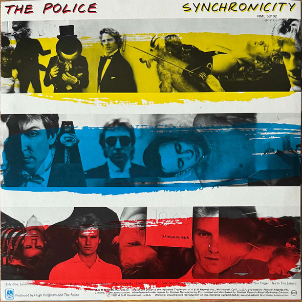 Actual image of the back cover of The Police's Synchronicity second hand vinyl record taken in our Melbourne record shop