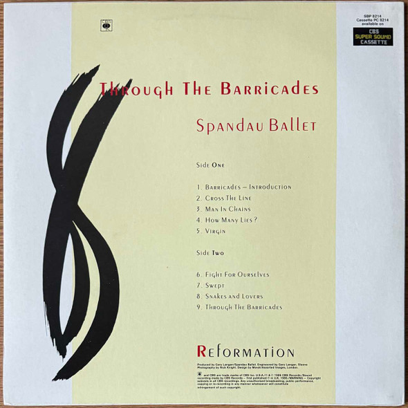 Actual image of the back cover of Spandau Ballet's Through The Barricades second hand vinyl record taken in our Melbourne record shop