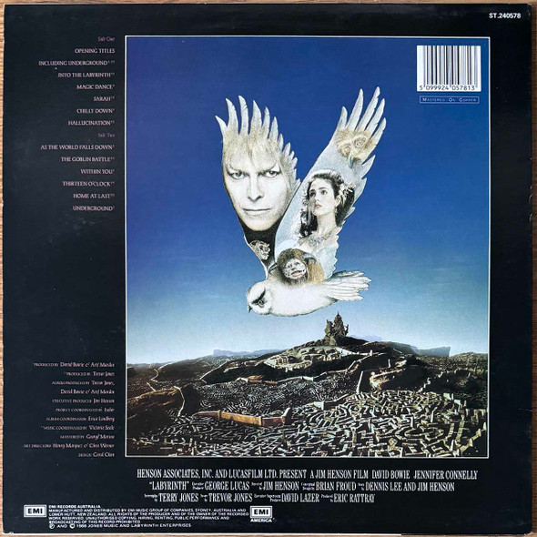 Actual image of the back cover of David Bowie / Trevor Jones's Labyrinth - From The Original Soundtrack Of The Jim Henson Film second hand vinyl record taken in our Melbourne record shop