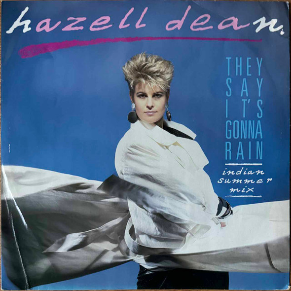 Actual image of the vinyl record album artwork of Hazell Dean's They Say It's Gonna Rain (Indian Summer Mix) LP - taken in our Melbourne record store
