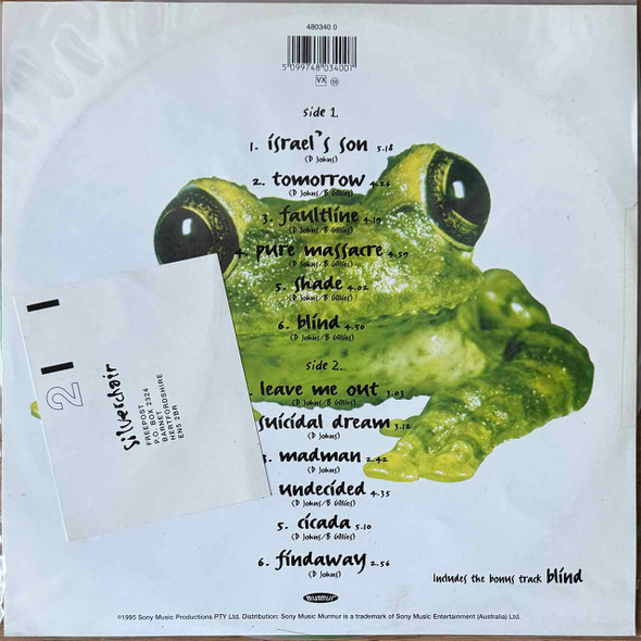 Actual image of the back cover of Silverchair's Frogstomp second hand vinyl record taken in our Melbourne record shop