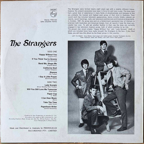 Actual image of the back cover of The Strangers 's The Strangers second hand vinyl record taken in our Melbourne record shop