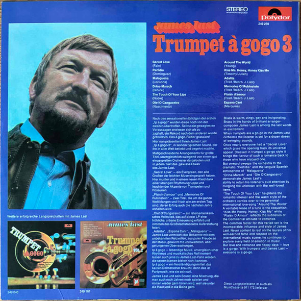 Actual image of the back cover of James Last's Trumpet À Gogo 3 second hand vinyl record taken in our Melbourne record shop