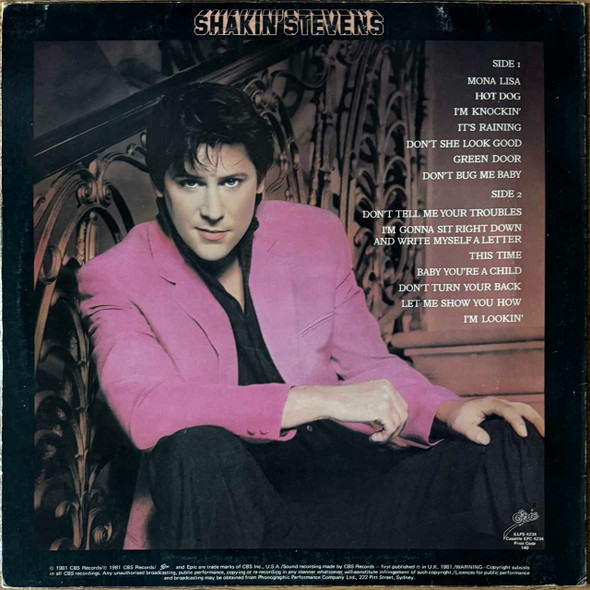 Actual image of the back cover of Shakin' Stevens's Green Door / Shaky second hand vinyl record taken in our Melbourne record shop